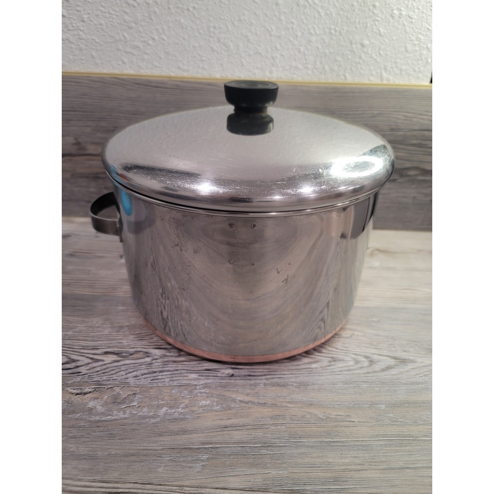 Vintage Rever Ware Copper bottom 8 qt pan with lid one side handle